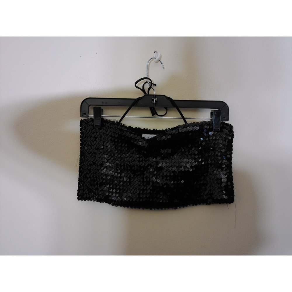 Helium Sequin Tube Top Women S Black Y2K Cropped Strapless Glam Baddie Party